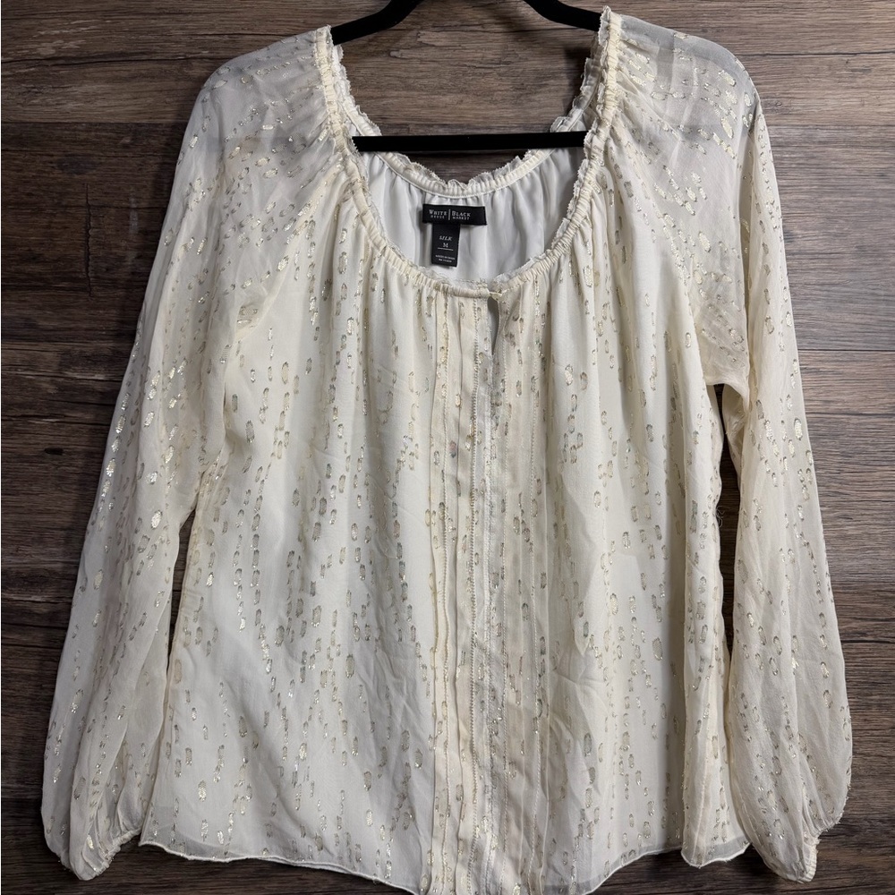 White House Black Market Cream Silk Sequin Blouse